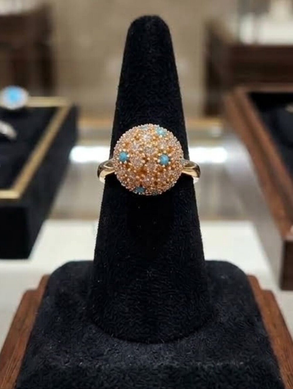 Dome Gold Ring with Turquoise Accents